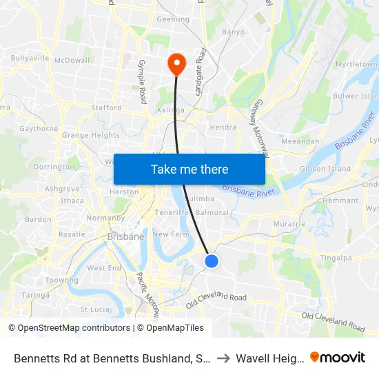 Bennetts Rd at Bennetts Bushland, Stop 29 to Wavell Heights map