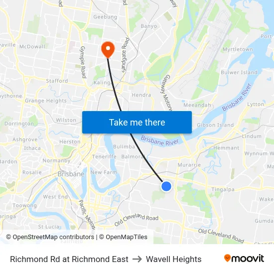 Richmond Rd at Richmond East to Wavell Heights map