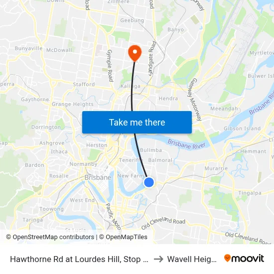 Hawthorne Rd at Lourdes Hill, Stop 21a to Wavell Heights map