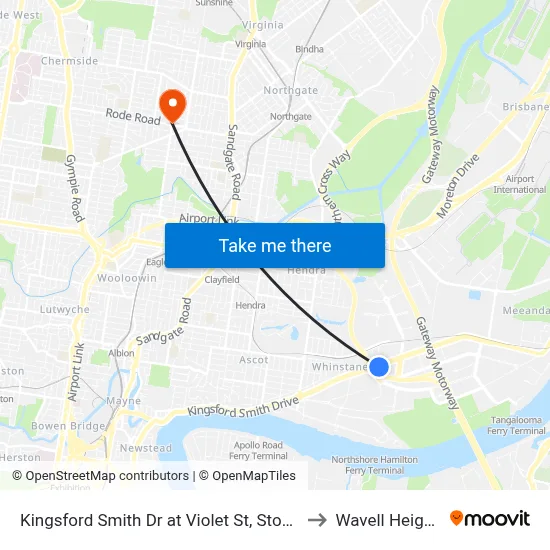 Kingsford Smith Dr at Violet St, Stop 35 to Wavell Heights map