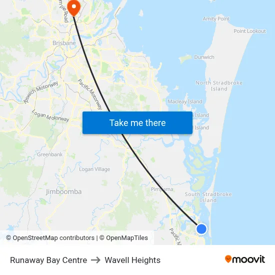 Runaway Bay Centre to Wavell Heights map