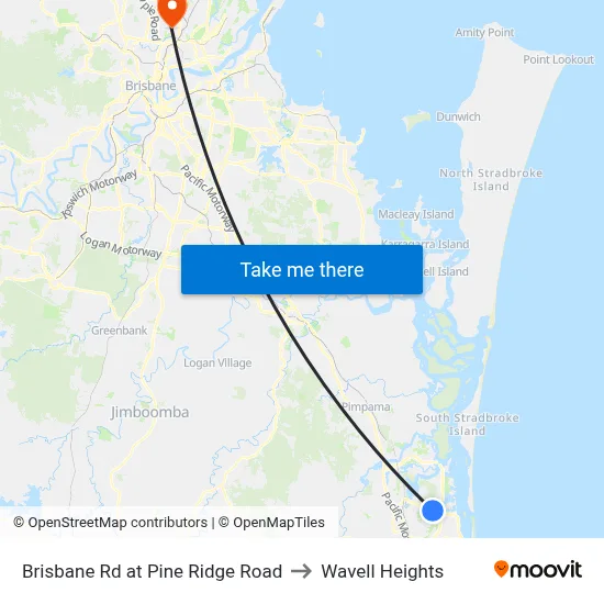 Brisbane Rd at Pine Ridge Road to Wavell Heights map