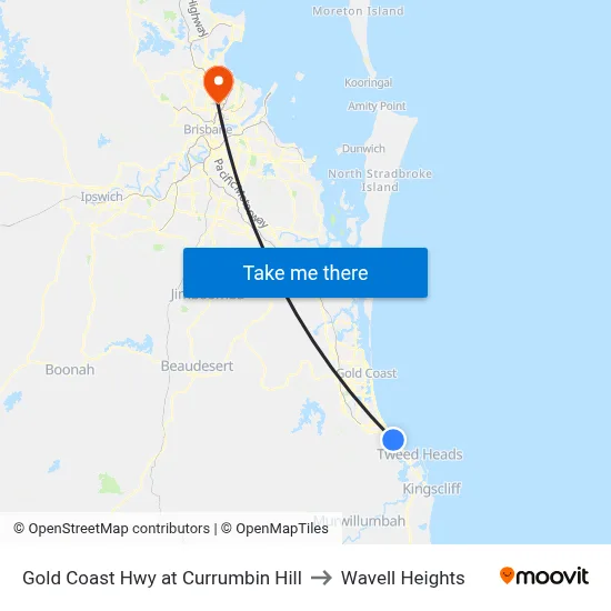 Gold Coast Hwy at Currumbin Hill to Wavell Heights map