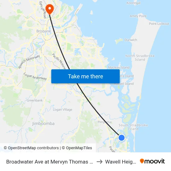 Broadwater Ave at Mervyn Thomas Drive to Wavell Heights map