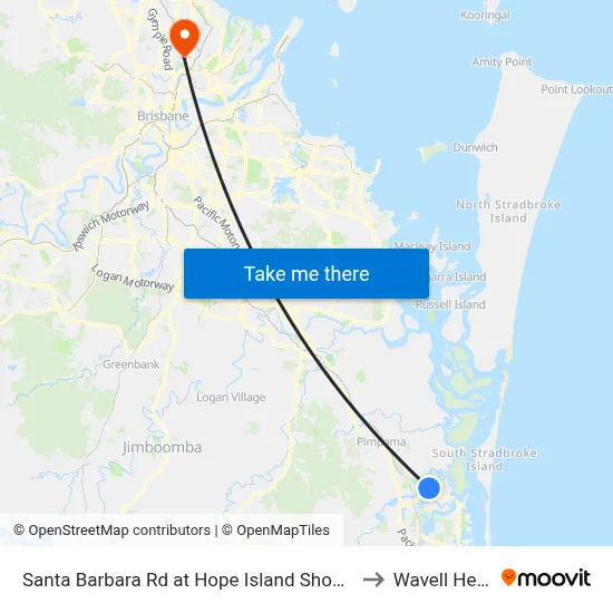 Santa Barbara Rd at Hope Island Shopping Centre to Wavell Heights map