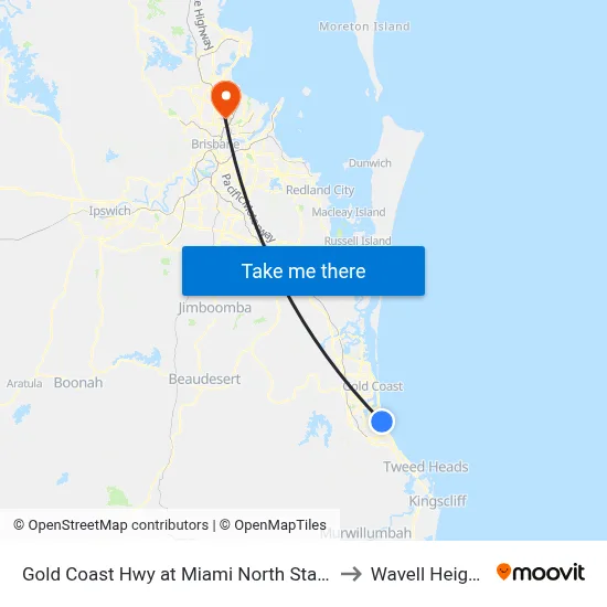 Gold Coast Hwy at Miami North Station to Wavell Heights map