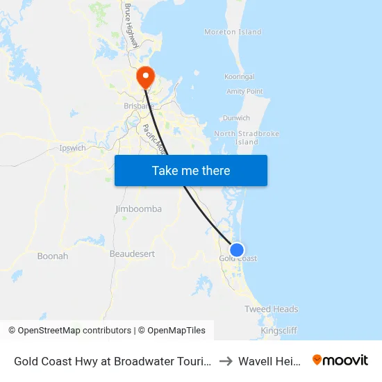 Gold Coast Hwy at Broadwater Tourist Park to Wavell Heights map