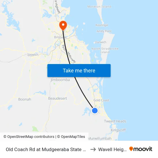 Old Coach Rd at Mudgeeraba State School to Wavell Heights map