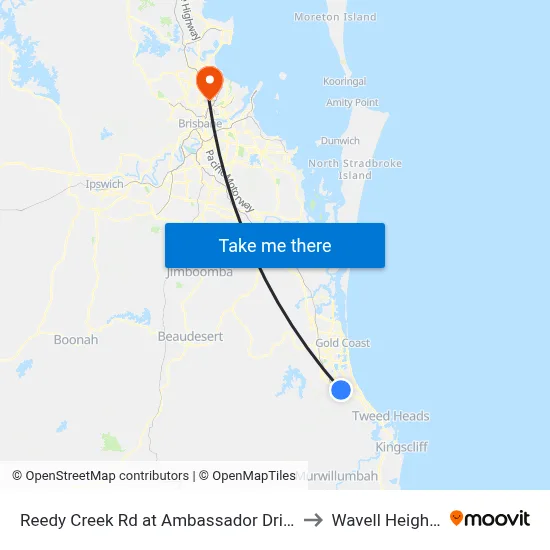 Reedy Creek Rd at Ambassador Drive to Wavell Heights map