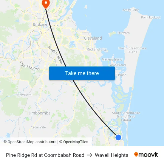 Pine Ridge Rd at Coombabah Road to Wavell Heights map