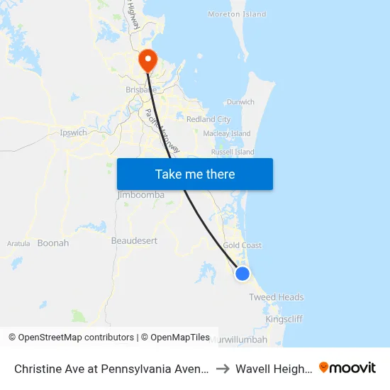 Christine Ave at Pennsylvania Avenue to Wavell Heights map