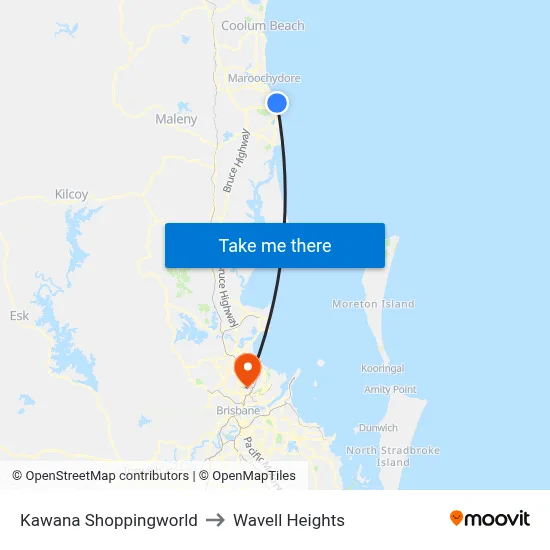 Kawana Shoppingworld to Wavell Heights map