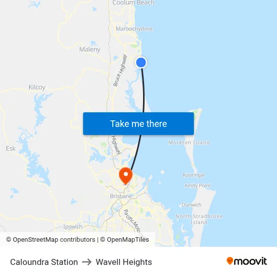 Caloundra Station to Wavell Heights map