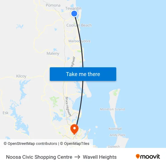 Noosa Civic Shopping Centre to Wavell Heights map