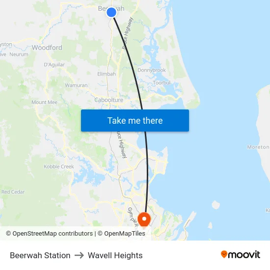 Beerwah Station to Wavell Heights map