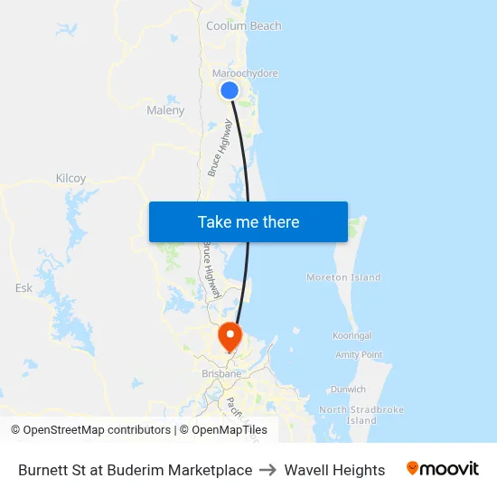 Burnett St at Buderim Marketplace to Wavell Heights map