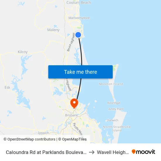 Caloundra Rd at Parklands Boulevard to Wavell Heights map