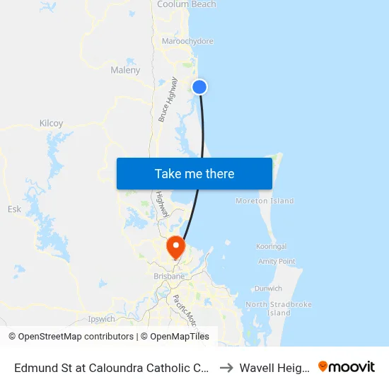 Edmund St at Caloundra Catholic Church to Wavell Heights map