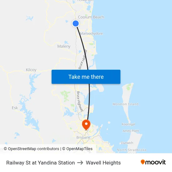 Railway St at Yandina Station to Wavell Heights map