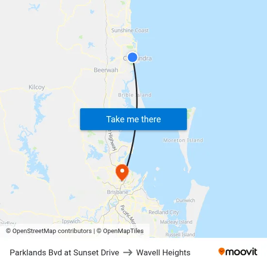 Parklands Bvd at Sunset Drive to Wavell Heights map