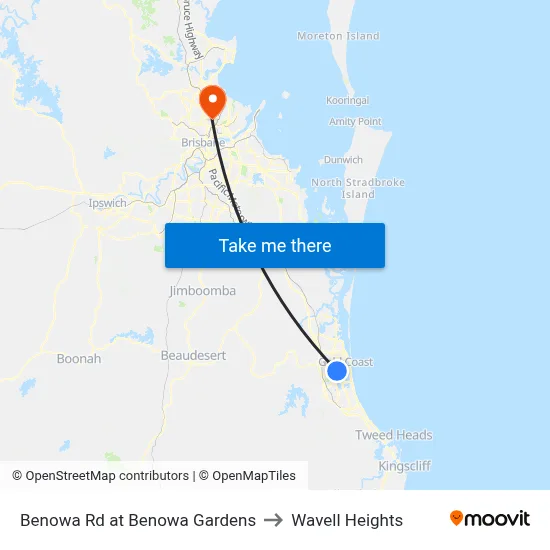 Benowa Rd at Benowa Gardens to Wavell Heights map
