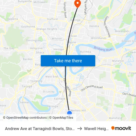 Andrew Ave at Tarragindi Bowls, Stop 38a to Wavell Heights map