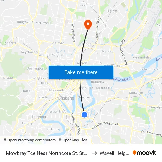 Mowbray Tce Near Northcote St, Stop 13 to Wavell Heights map