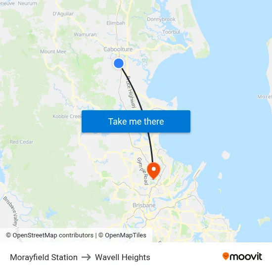 Morayfield Station to Wavell Heights map