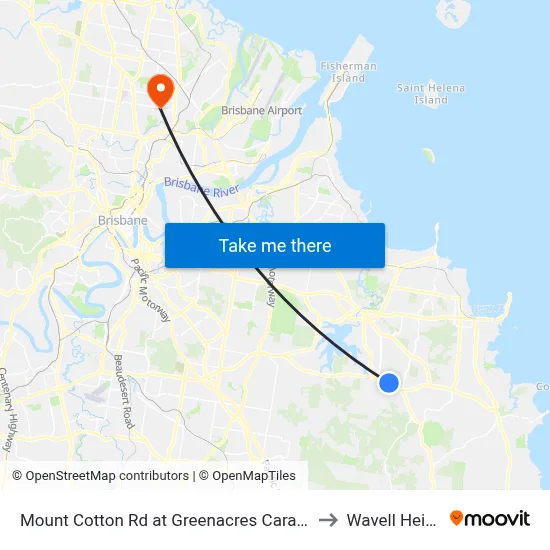 Mount Cotton Rd at Greenacres Caravan Park to Wavell Heights map