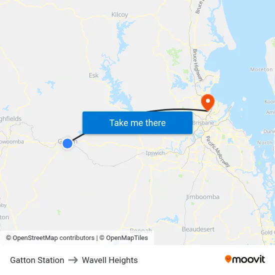 Gatton Station to Wavell Heights map