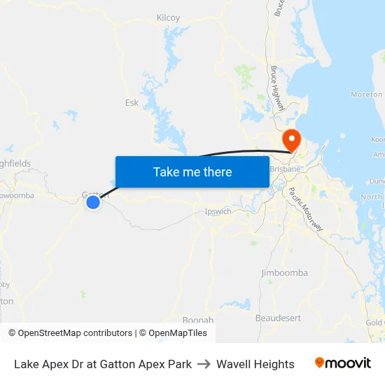 Lake Apex Dr at Gatton Apex Park to Wavell Heights map