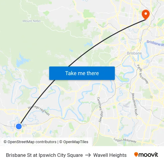 Brisbane St at Ipswich City Square to Wavell Heights map