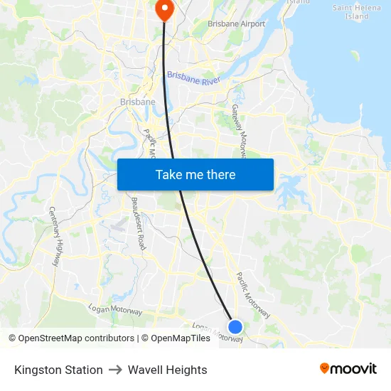 Kingston Station to Wavell Heights map