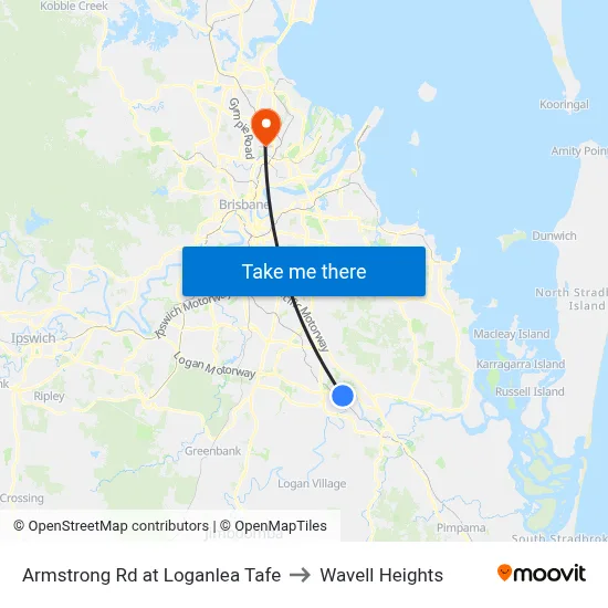 Armstrong Rd at Loganlea Tafe to Wavell Heights map