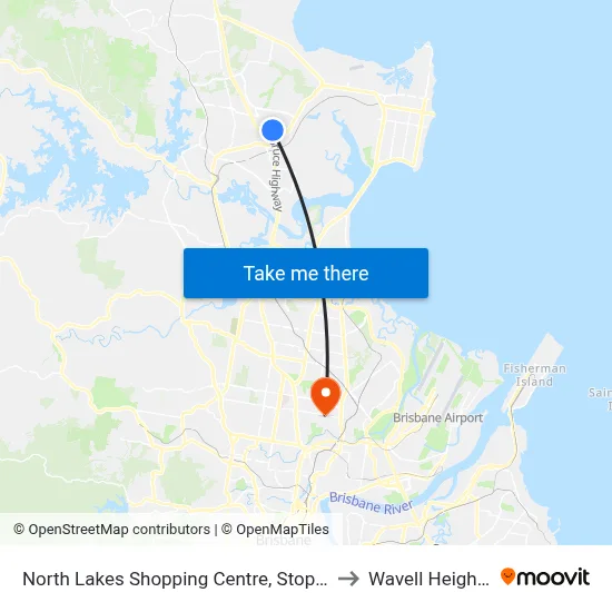 North Lakes Shopping Centre, Stop A to Wavell Heights map