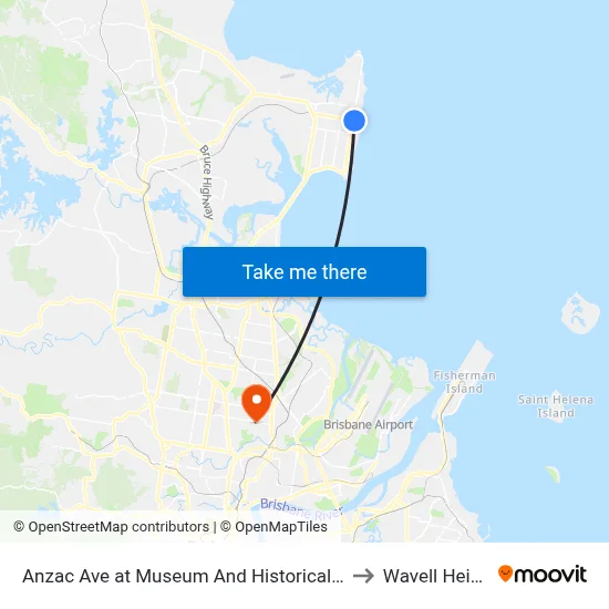 Anzac Ave at Museum And Historical Society to Wavell Heights map