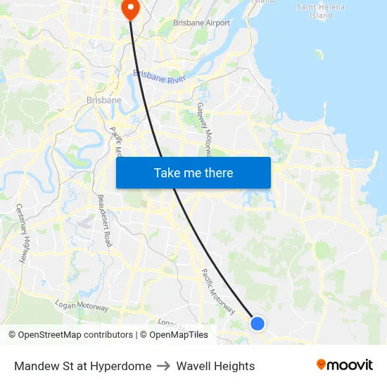 Mandew St at Hyperdome to Wavell Heights map