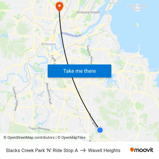 Slacks Creek Park 'N' Ride Stop A to Wavell Heights map