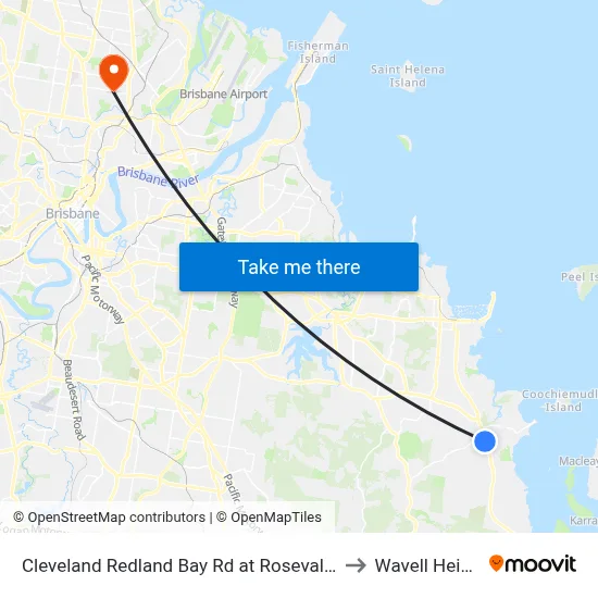 Cleveland Redland Bay Rd at Rosevale Court to Wavell Heights map