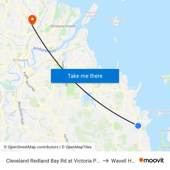 Cleveland Redland Bay Rd at Victoria Point High School to Wavell Heights map