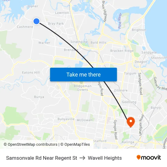 Samsonvale Rd Near Regent St to Wavell Heights map