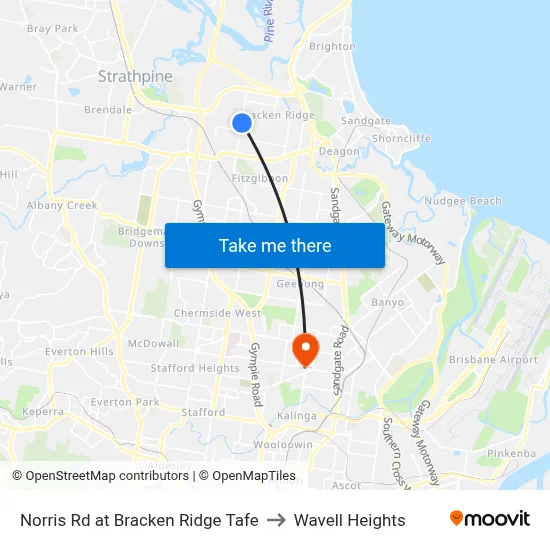 Norris Rd at Bracken Ridge Tafe to Wavell Heights map