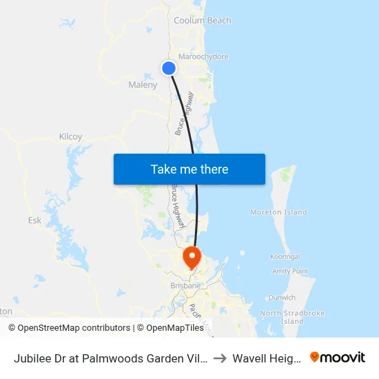 Jubilee Dr at Palmwoods Garden Village to Wavell Heights map