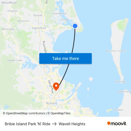 Bribie Island Park 'N' Ride to Wavell Heights map