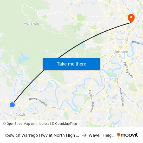 Ipswich Warrego Hwy at North High Street to Wavell Heights map