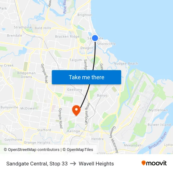 Sandgate Central, Stop 33 to Wavell Heights map