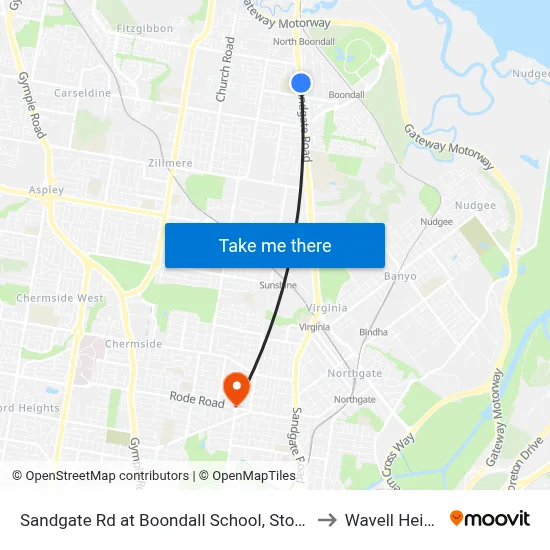Sandgate Rd at Boondall School, Stop 20/21 to Wavell Heights map
