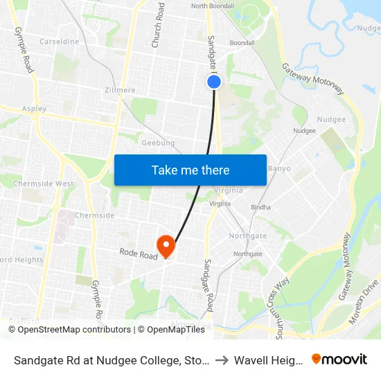 Sandgate Rd at Nudgee College, Stop 17 to Wavell Heights map