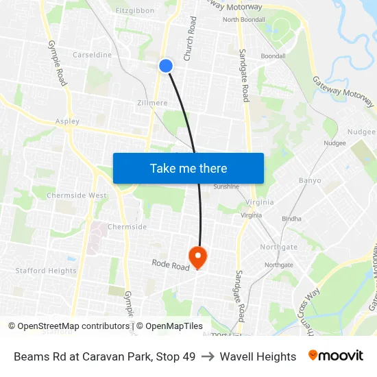 Beams Rd at Caravan Park, Stop 49 to Wavell Heights map
