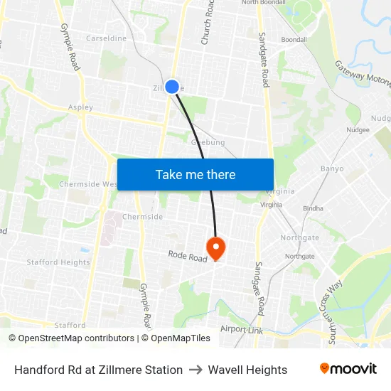 Handford Rd at Zillmere Station to Wavell Heights map